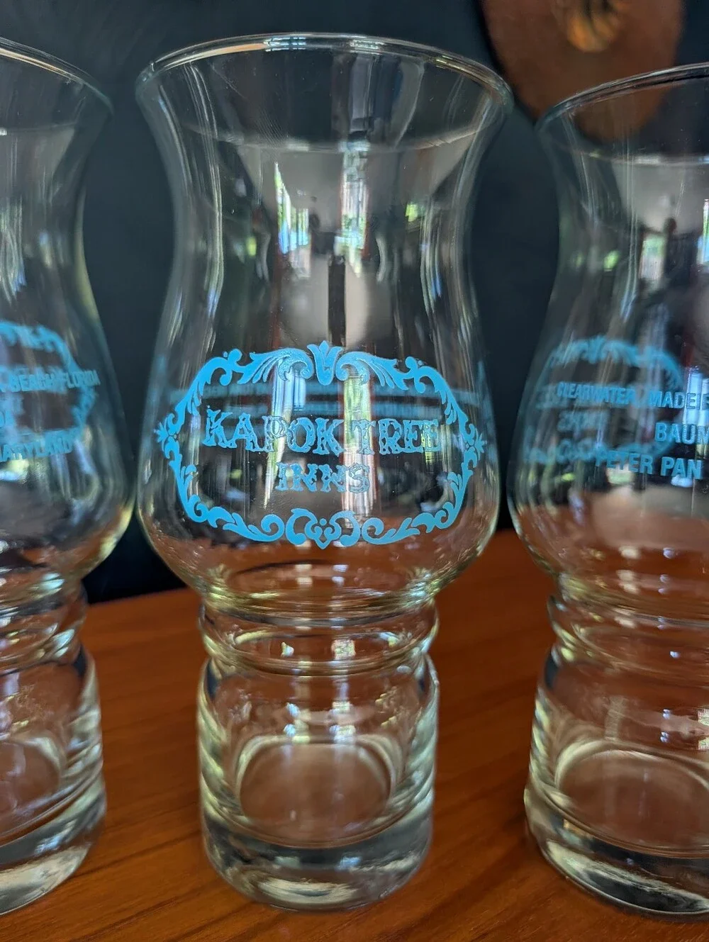 Vintage 1979 Kapok Tree Inns Florida Hurricane Glasses Tiki Restaurant Barware